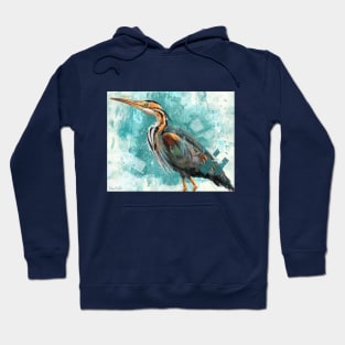 Painting of a Heron with Vibrant Colors on Blue Background Hoodie